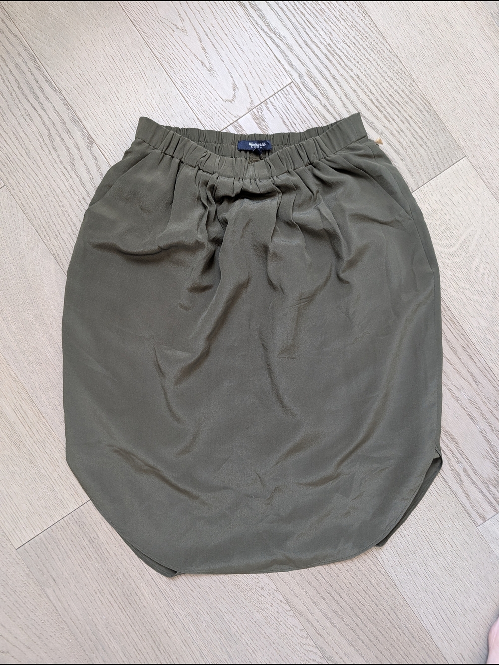 Madewell Silk Olive Green Gathered Elastic-Waist Skirt